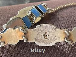 ENAMEL NORWAY Oslo STERLING BRACELET w SCENIC NORGE VIKING SHIP BEAR MOOSE VTG