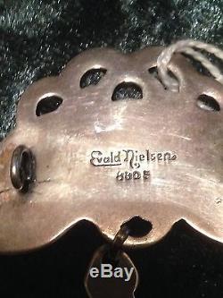 Early Evald Nielsen Silver Brooch with Stones. Measures 6,5cm og er i good stand