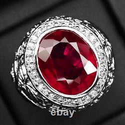 Elegant Blood Red Ruby Rare 16.80Ct 925 Sterling Silver Handmade Rings Size 8.25