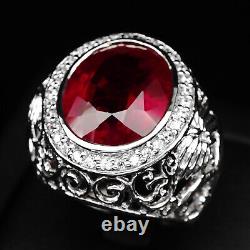 Elegant Blood Red Ruby Rare 16.80Ct 925 Sterling Silver Handmade Rings Size 8.25