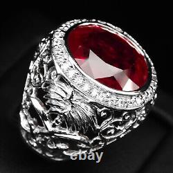 Elegant Blood Red Ruby Rare 16.80Ct 925 Sterling Silver Handmade Rings Size 8.25