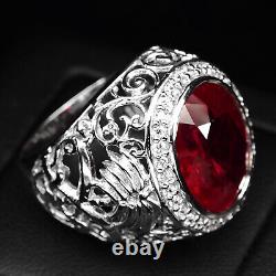 Elegant Blood Red Ruby Rare 16.80Ct 925 Sterling Silver Handmade Rings Size 8.25