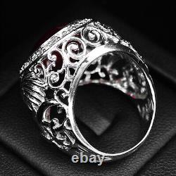 Elegant Blood Red Ruby Rare 16.80Ct 925 Sterling Silver Handmade Rings Size 8.25