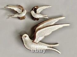 Enamel Doves, Birds. Brooch/pin Earrings. Bernard Meldahl. Norway. Sterling