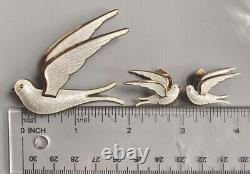 Enamel Doves, Birds. Brooch/pin Earrings. Bernard Meldahl. Norway. Sterling