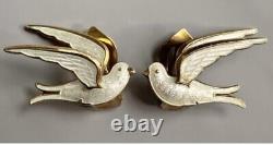 Enamel Doves, Birds. Brooch/pin Earrings. Bernard Meldahl. Norway. Sterling