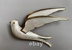 Enamel Doves, Birds. Brooch/pin Earrings. Bernard Meldahl. Norway. Sterling