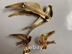 Enamel Doves, Birds. Brooch/pin Earrings. Bernard Meldahl. Norway. Sterling