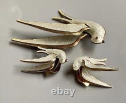 Enamel Doves, Birds. Brooch/pin Earrings. Bernard Meldahl. Norway. Sterling