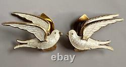 Enamel Doves, Birds. Brooch/pin Earrings. Bernard Meldahl. Norway. Sterling