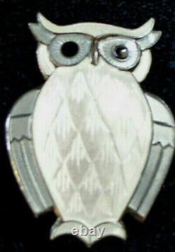 Enamel Owl by David Andersen 925 Sterling Silver Brooch Vintage Blue/White Mint