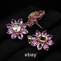 Estate Peach & Pink Sapphire Rare 30Ct 925 Sterling Silver Handmade Jewelry Set