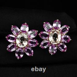 Estate Peach & Pink Sapphire Rare 30Ct 925 Sterling Silver Handmade Jewelry Set