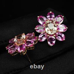 Estate Peach & Pink Sapphire Rare 30Ct 925 Sterling Silver Handmade Jewelry Set