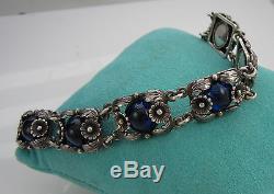 Estate Vintage Sterling Silver Blue Art Glass NIELS ERIK DENMARK Flower Bracelet