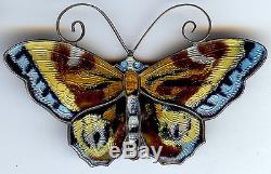 Exquisite Large David Andersen Norway Vintage Sterling Enamel Butterfly Pin