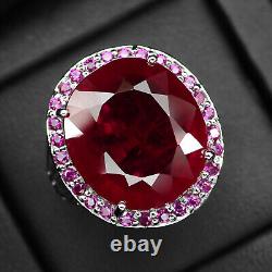 Exquisite Rose Red Ruby 23.80Ct 925 Sterling Silver Handmade Halo Rings Size 8