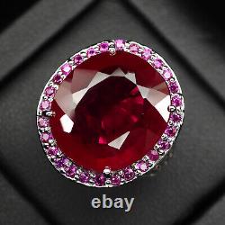 Exquisite Rose Red Ruby 23.80Ct 925 Sterling Silver Handmade Halo Rings Size 8