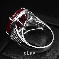 Exquisite Rose Red Ruby 23.80Ct 925 Sterling Silver Handmade Halo Rings Size 8