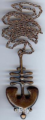 Fabulous Vintage Modernist Scandinavian Enamel Bronze Pendant Necklace