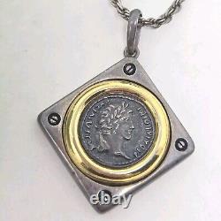 Fine Silver 18k Gold Ancient Coin Pendant Necklace Roman Emperor