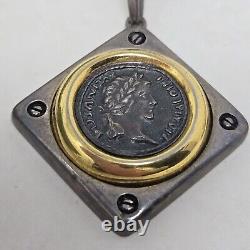 Fine Silver 18k Gold Ancient Coin Pendant Necklace Roman Emperor