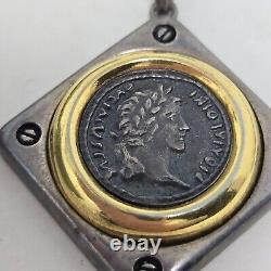 Fine Silver 18k Gold Ancient Coin Pendant Necklace Roman Emperor