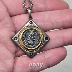 Fine Silver 18k Gold Ancient Coin Pendant Necklace Roman Emperor