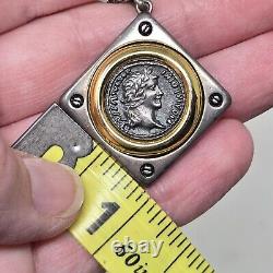 Fine Silver 18k Gold Ancient Coin Pendant Necklace Roman Emperor