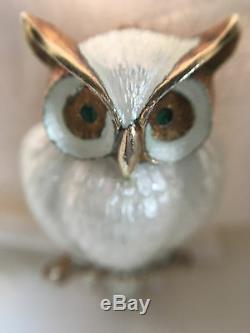 Finn Jensen Norway Sterling'Hedwig' Owl Brooch Enamel Gilt