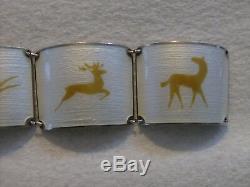Finn Jensen Norway Sterling Silver Enamel Bracelet White w Gold Stag Design