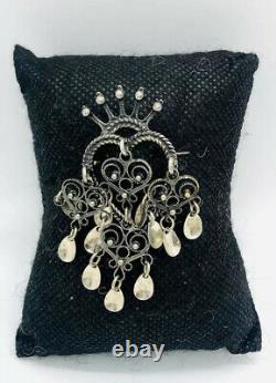 Finn Jensen Norway Sterling Silver Solje Brooch Crown Dangles Vintage Jewelry