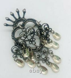 Finn Jensen Norway Sterling Silver Solje Brooch Crown Dangles Vintage Jewelry
