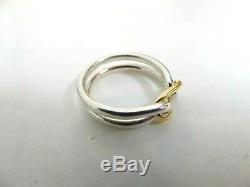 GEORG JENSEN A DOUBLE LOOP GOLD & SILVER RING INTERLOCKING CHAIN # A240 Size 5.5