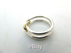 GEORG JENSEN A DOUBLE LOOP GOLD & SILVER RING INTERLOCKING CHAIN # A240 Size 5.5
