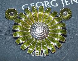 GEORG JENSEN Daisy Sterling Pendant / Brooch and Earring Green Enamel 11-43 mm