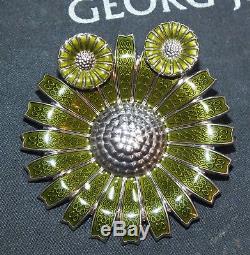 GEORG JENSEN Daisy Sterling Pendant / Brooch and Earring Green Enamel 11-43 mm