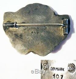 Georg JENSEN Pin G I Denmark 830 Silver Amethyst 1915 1930 EARLY Brooch # 107