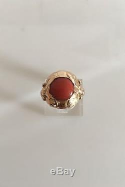 Georg Jensen 14K Gold Ring #111 with Red Stone