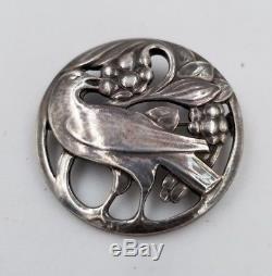 Georg Jensen Denmark #175 Sterling Silver. 925 Raven Bird Eating Pin Brooch