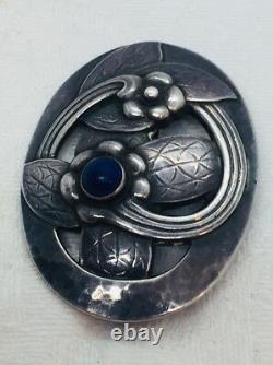 Georg Jensen Denmark Antique Sterling Silver & Blue Lapis Lazuli Floral Pin 13
