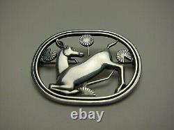 Georg Jensen Denmark Sterling Brooch Kneeling Deer WithStylized Flowers Open Frame