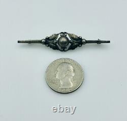 Georg Jensen Denmark Vintage Sterling Silver Flower Bar Pin No. 224B