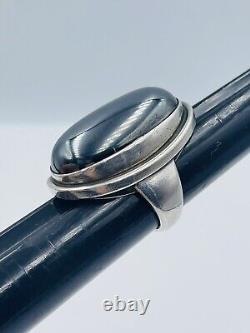 Georg Jensen Denmark Vintage Sterling Silver Modernist Hematite Ring No. 46 E