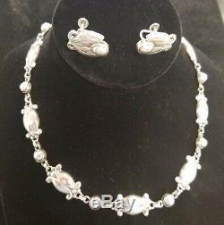 Georg Jensen Denmark Vintage Sterling Silver Necklace & Earrings Set