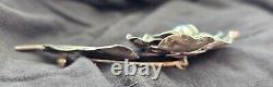 Georg Jensen Large Signed Sterling Silver FLOWER Pin Brooch #124 Rose With Leaf