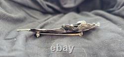 Georg Jensen Large Signed Sterling Silver FLOWER Pin Brooch #124 Rose With Leaf