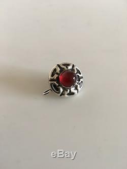 Georg Jensen Silver Button Brooch no. 5 with Red Stone, Early