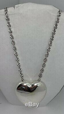 Georg Jensen Sterling Astrid Fog Gucci Link Necklace With Large Heart Pendant #126