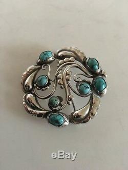 Georg Jensen Sterling Silver Brooch No 159 ornamented with Turquoise
